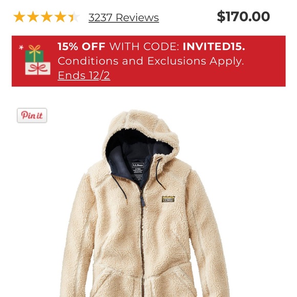 L.L. Bean Women's Natural Mountain Pile Fleece Coat - Picture 5 of 6